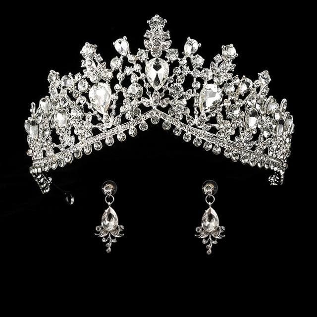 wedding crown queen bridal tiaras with earrings silver-2