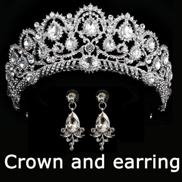 wedding crown queen bridal tiaras with earrings silver-3