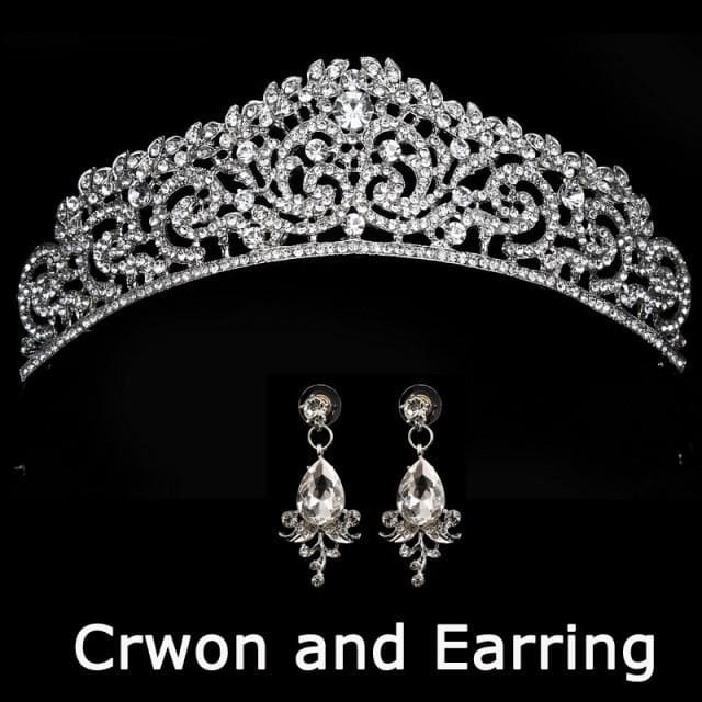 wedding crown queen bridal tiaras with earrings silver-4