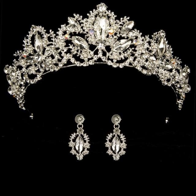 wedding crown queen bridal tiaras with earrings silver-5
