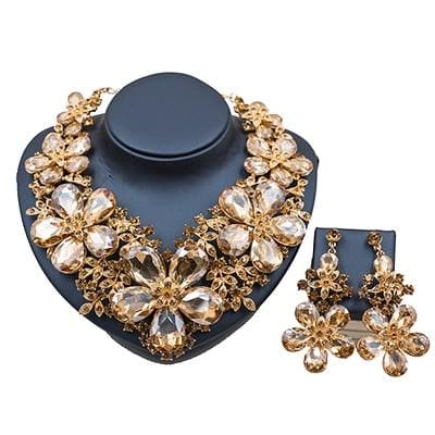 wedding decoration jewelry set big flowers necklace and earrings for party champagne