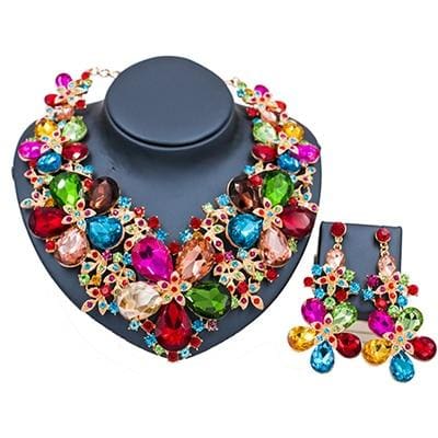wedding decoration jewelry set big flowers necklace and earrings for party multi