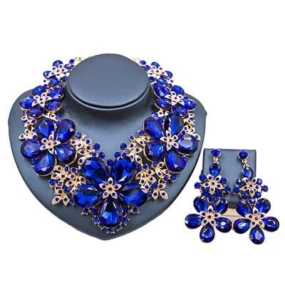 wedding decoration jewelry set big flowers necklace and earrings for party royal blue