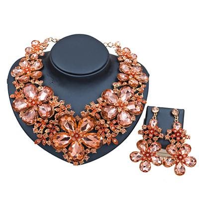 wedding decoration jewelry set big flowers necklace and earrings for party water red