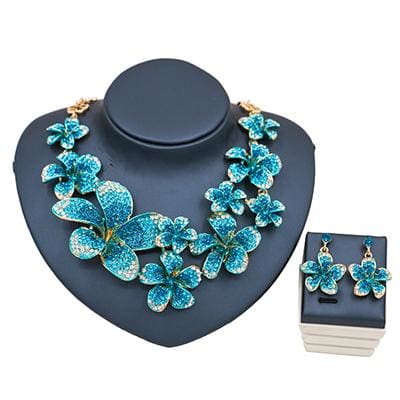 wedding flower beads necklace and earrings for party light blue