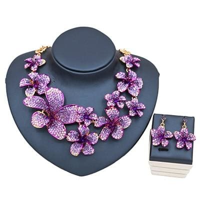 wedding flower beads necklace and earrings for party purple