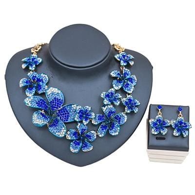 wedding flower beads necklace and earrings for party royal blue