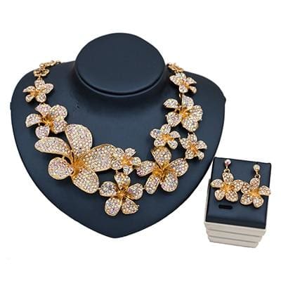 wedding flower beads necklace and earrings for party white ab