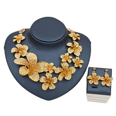 wedding flower beads necklace and earrings for party yellow