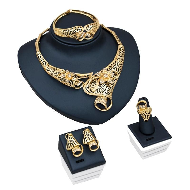 wedding jewelry set necklace stud earring bracelet ring gold-color