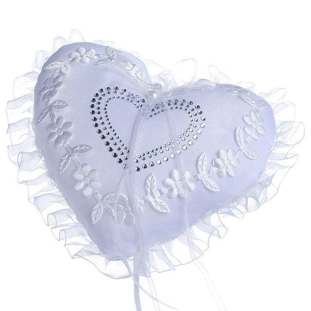wedding ring pillow lace crystal rose heart ring box holder