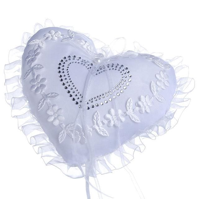 wedding ring pillow lace crystal rose heart ring box holder white