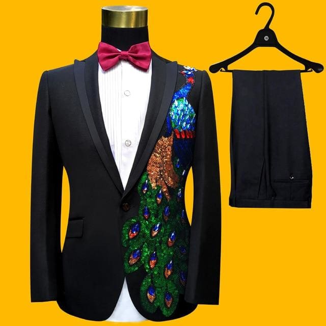 wedding sequins tuxedo male singer blazer slim fit