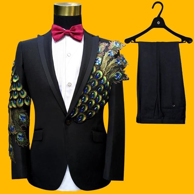 wedding sequins tuxedo male singer blazer slim fit