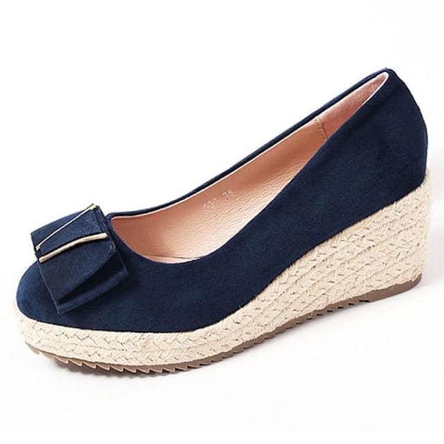 wedge heel straw lame waterproof shallow mouth women's shoes with butterfly bow