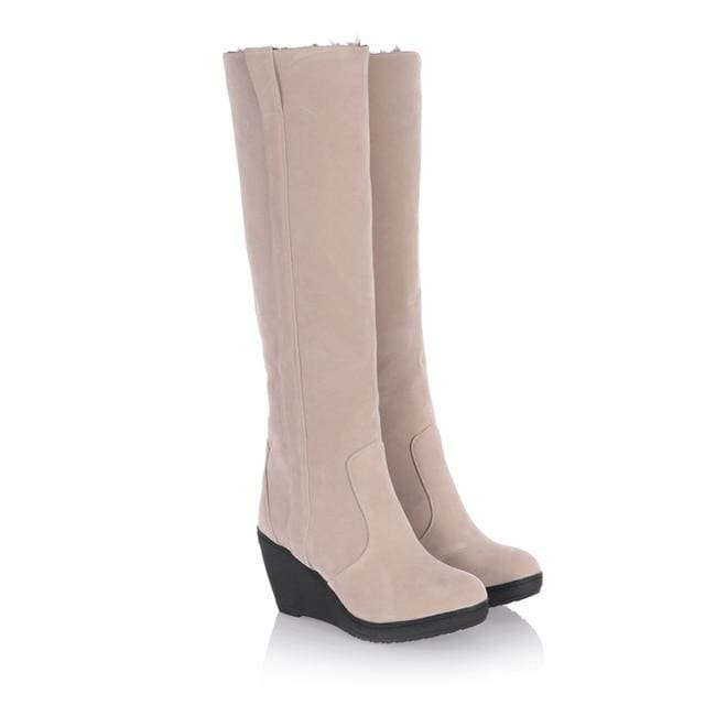 wedges high warm 3 ways wear suede knee-high women snow boot