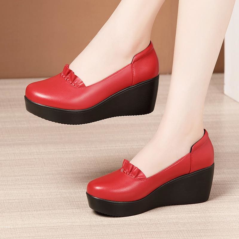 Wedges Leather Office Shoes For Women Red / 12 HIGH HEELS
