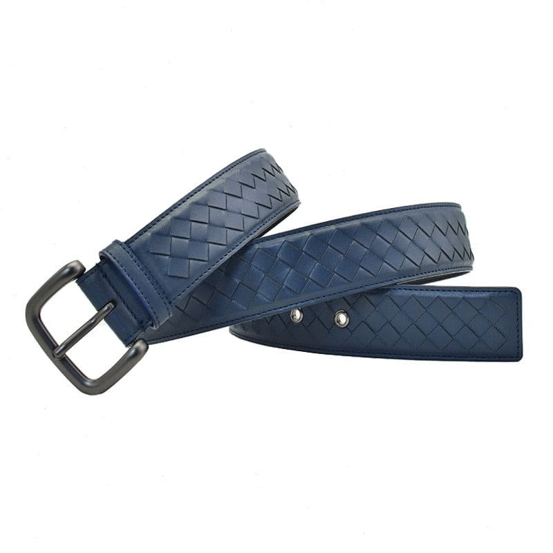 Western Hand Braided Black Coffee Blue Leather Pin Buckle Men Belt / 100cm MEN WAIST STRAP BELTS