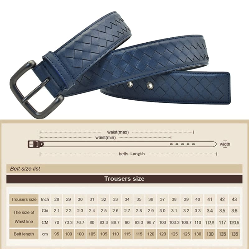 Western Hand Braided Black Coffee Blue Leather Pin Buckle Men Belt MEN WAIST STRAP BELTS