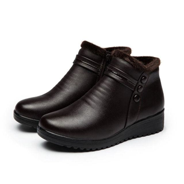 winter leather ankle warm boots for women