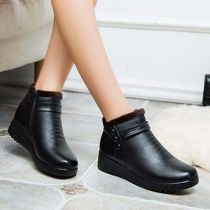 winter leather ankle warm boots for women