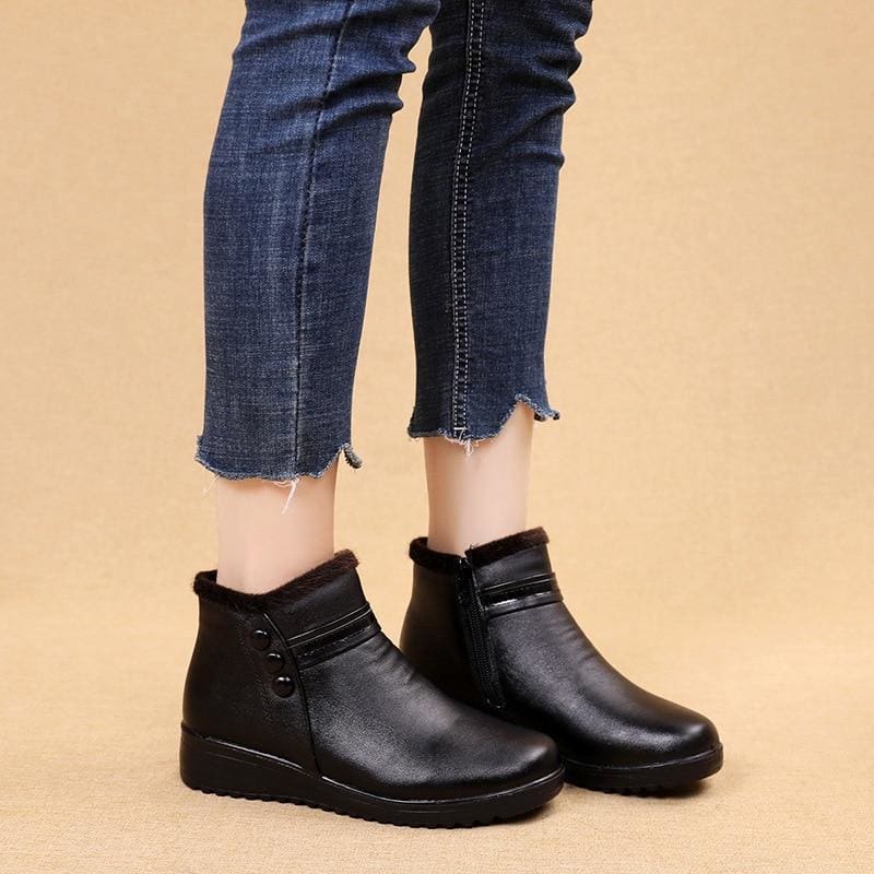 winter leather ankle warm boots for women