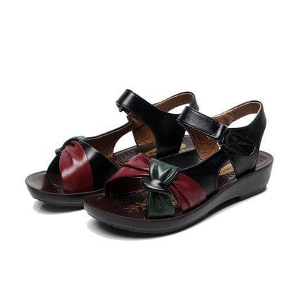 women aged leather soft bottom mixed color comfortable sandal
