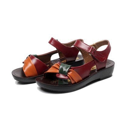 women aged leather soft bottom mixed color comfortable sandal