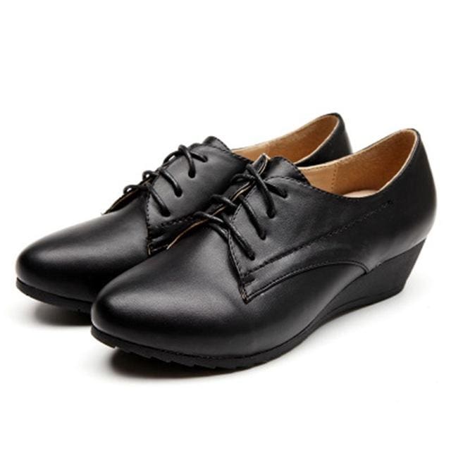women genuine leather soft lace-up pumps
