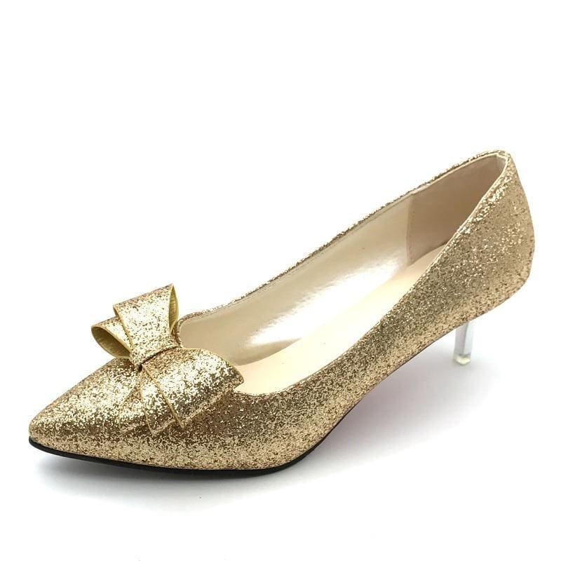 women pointed toe sequined cloth bowties pumps