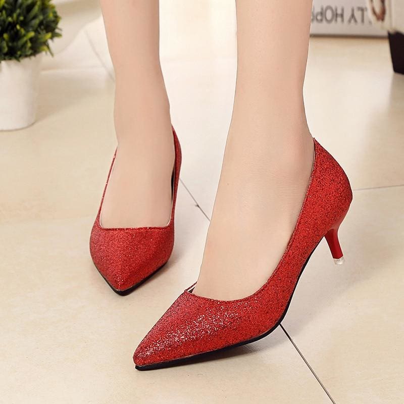 women pointed toe sequined cloth bowties pumps