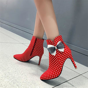 women pointed toe zipper thin heel ankle boots