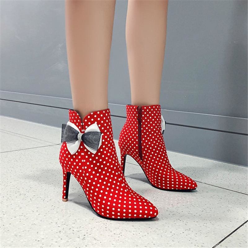 women pointed toe zipper thin heel ankle boots