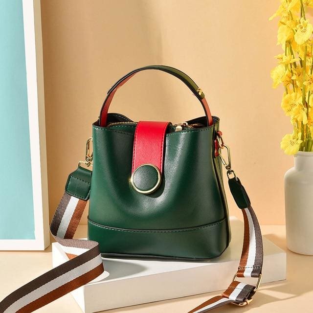 women pu leather shoulder bag with colorful strap army green / 20x11x19cm