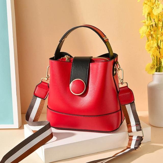 women pu leather shoulder bag with colorful strap red / 20x11x19cm