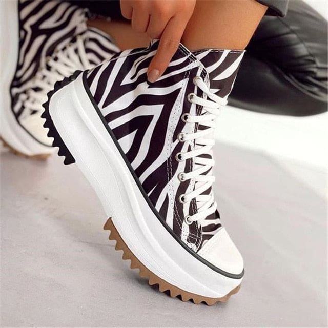 Zebra Pattern Canvas Women Sneakers Black / 37 WOMEN SNEAKERS