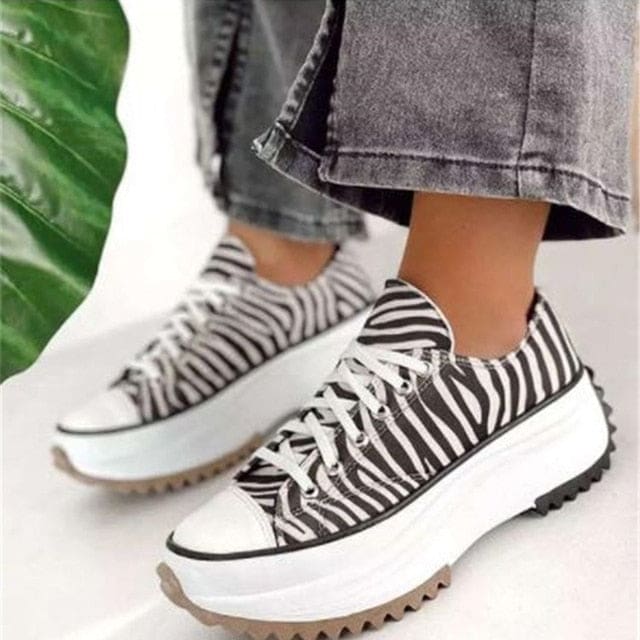 Zebra Pattern Canvas Women Sneakers Grey / 43 WOMEN SNEAKERS